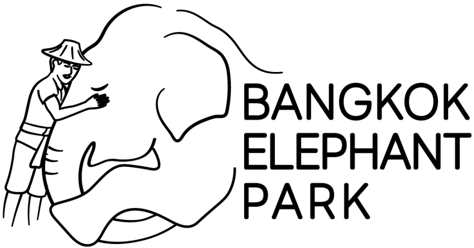 Logo of Bangkok Elephant Park with a man and elephant illustration.